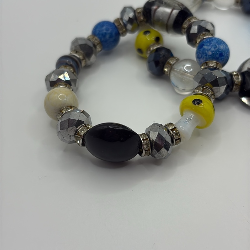 Elegant Multicolor Beaded Bracelet Set 2 Bracelet Bundle Glass Stretch 7-8”